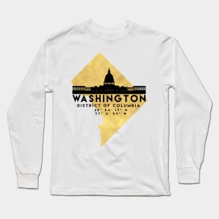 Washington District of Columbia Skyline Map Art Long Sleeve T-Shirt